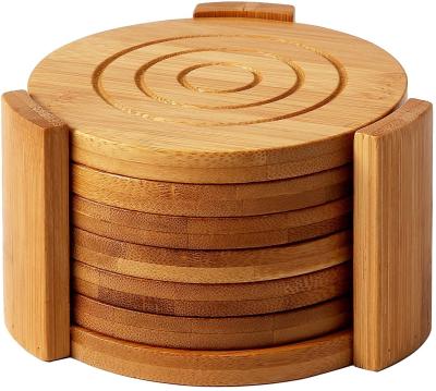 China Sustainable High Quality Set 7 Bamboo Varnishing Coaster For Kitchen Drinking for sale