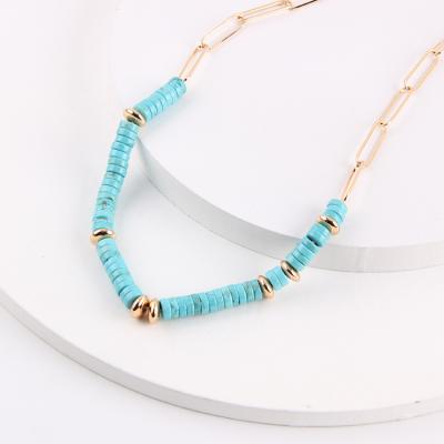 China New Wholesale Eco-Friendly 18K Gold Plated Stone Necklace With Colorful Link Chain Necklace for sale