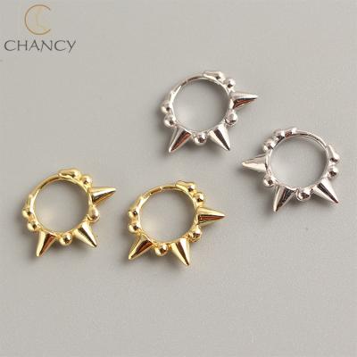 China Hiphop fashion 925 sterling silver punk ball rivet circle huggie earrings for women for sale