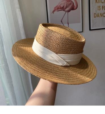 China Character Straw Hat Women Summer Umbrella Hat Flat Surface Gutter Beach Fashion Hand Knitted Hat for sale