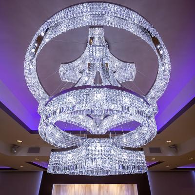 China Traditional luxury large art deco ring type beaded crystal chandelier for hotel lobby for sale