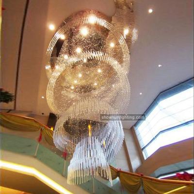 China Contemporary Modern Crystal Hanging Decoration Staircase Spiral Glass Column Lighting for sale