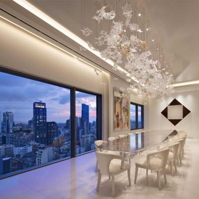 China Contemporary Custom Modern Dining Room Maple Leaf Handmade Art Glass Chandelier for sale