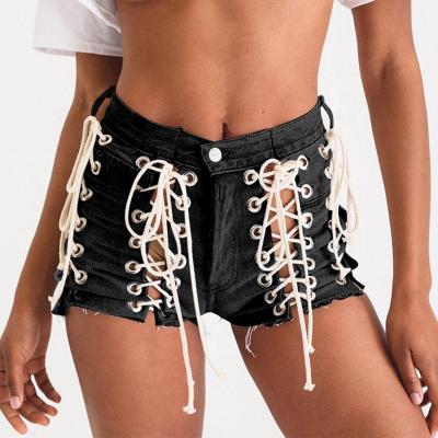 China 2021 summer hot girls breathable wear grain limit to bandage ripped shorts jeans new denim pants women for ladies for sale