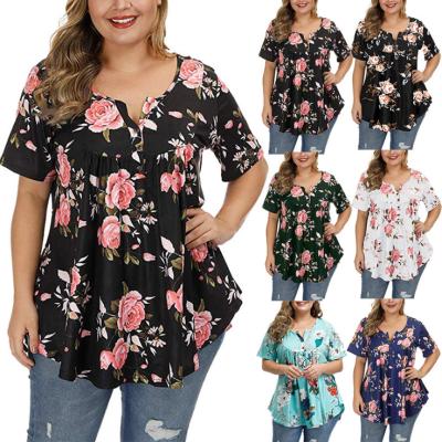 China 2021 Summer Wholesale Short Sleeve Floral Digital Printing Amazon Anti-Shrink Hot Selling Plus Size Oversized T-shirt Women for sale