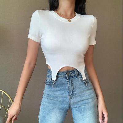 China 2022 Selling Fashion Women Fashion Clothing Shorts Wholesale Hot Breathable Crochet Cotton Ribbed Crop Tops T-shirts For Ladies for sale