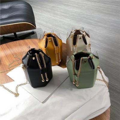 China Wholesale Water Proof Cute Splice PVC PU Chain Purse Cross - Body Women Bucket Bag Handbags With Drawstring for sale