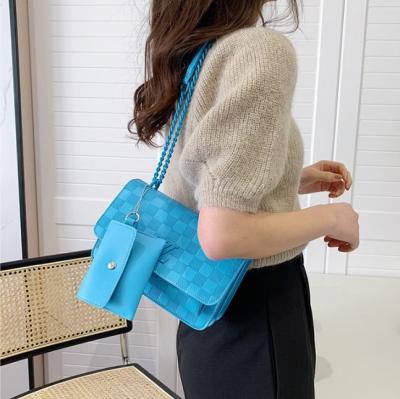 China 2022 New Fashion Women's Bag Single Shoulder Cross - Body Bag Square Lattice Chain PU Cover Ladies Bag for sale