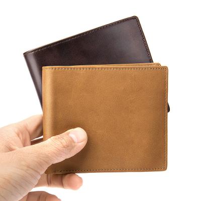 China RFID Blocking Protects Casual Men's RFID Shorts Retro Cowhide Short Vintage Multi-Card Pos Card Holder Silver Genuine Leather Wallets for sale