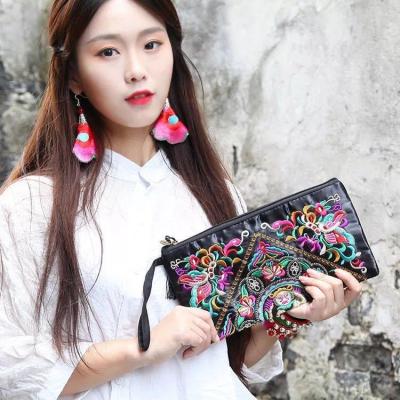 China Fashion Women Retro Ethnic National Butterfly Flower Bags Handbag Embroidered Lady Clutch Tassel Small Flap Summer Coin Purse Wallet for sale