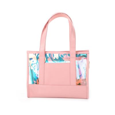 China Custom Printed Ziplock Handled Stand Up Bags With Pink PU PVC Jewelery Candy Fashion Bag for sale