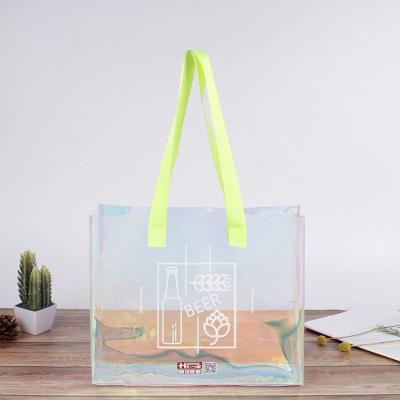 China 2020 New Product Ideas Folding Custom Laminated Glossy Holographic Material Small Material Shopping Bag With Logos for sale