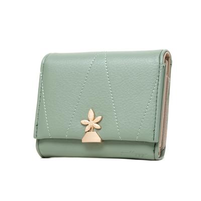 China Other PRETTYZYS 2021 unique ladies wallet decoration metal leaf wire texture slanted PU leather wallet for sale