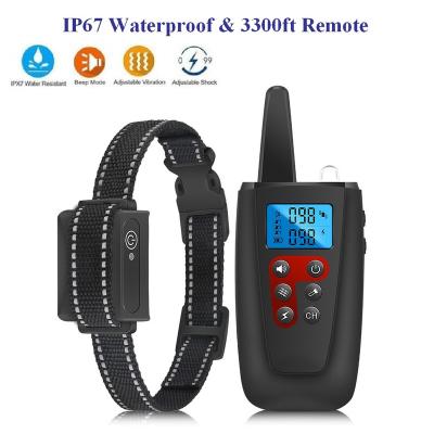 China Dog Collar 3300ft Outdoor IP67 Pet Training Collar Sound Signal Vibration Shock Stocked Training Rechargeable Collar Waterproof for sale