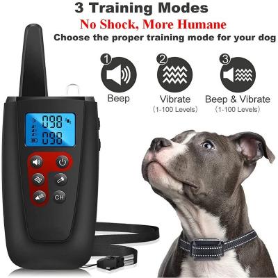 China Stocked No Shock Dog Training Collar 3300ft Outdoor IP67 Pet Training Collar Waterproof Rechargeable Beep Vibration Function for sale