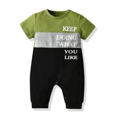 China ENGLAND STYLE 2021 summer new baby alphabet romper color-blocking color-blocking short-sleeved climbing jumpsuit baby suit cotton for sale