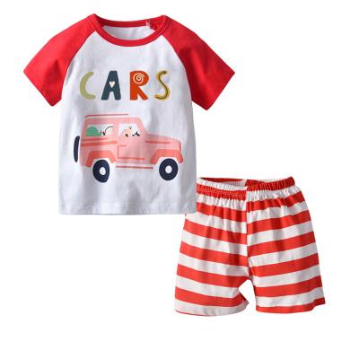 China ENGLAND STYLE 2021 summer new boy suit cotton short sleeve suit printed striped shorts casual two piece suit for sale