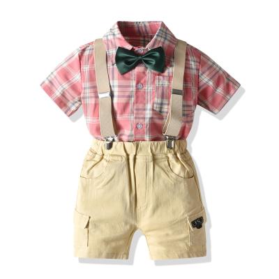 China ENGLAND NAME 2021 summer new boy gentleman suit cotton plaid short-sleeved shirt multi-piece suit for sale