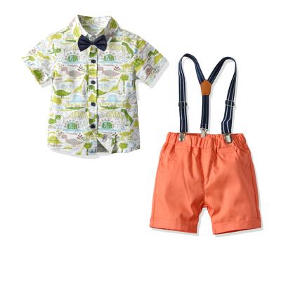 China ENGLAND STYLE 2021 summer new boy's British suit dinosaur style gentleman's suit shirt short sleeve belt shorts for sale