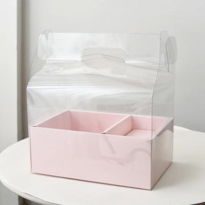 China DIY Transparent Flower Cake Boxes PVC Wedding Christmas Birthday Gift Packaging with Handles for sale