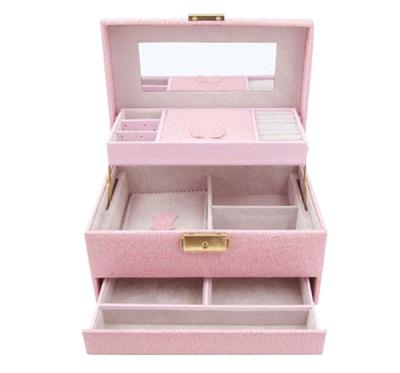 China leather covering multiple layers wooden cosmetic lock box with mirrors for sale