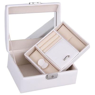 China leather covering fashion multiple layer wooden cosmetic lock box with glass for sale