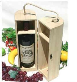 China Eco-friendly Natural Wooden Wine Box/Wine Case with Handle for Single Bottle for sale