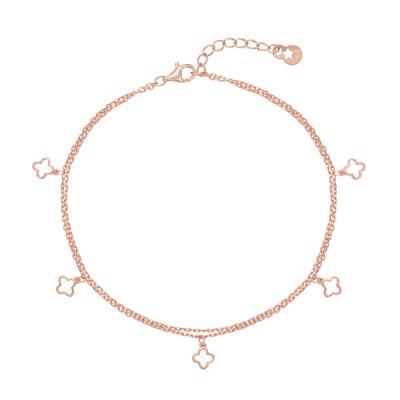 China FASHIONABLE Rose Gold Plated Four-leaf Grass New Design Hollowed-out Ornament 925 Sterling Silver Foot Chain for sale