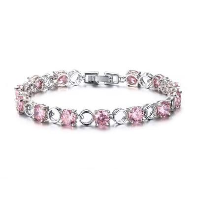 China Trendy Custom Link Cubic Zircon Color Women Jewelry Stainless Steel Charm Bracelet for sale