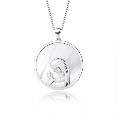 China Retro Customized Virgin Mary Religious Ornaments Natural White Shell Pendant S925 Sterling Silver Pendant Necklace for sale