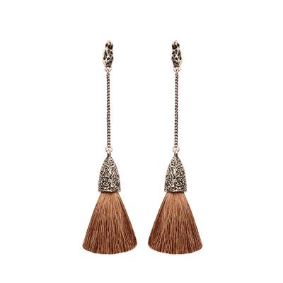 China Environmentally Friendly Handmade Bohemian Jewelry Alloy Bohemia Style Fan Shape Ethnic Tassel Earring for sale