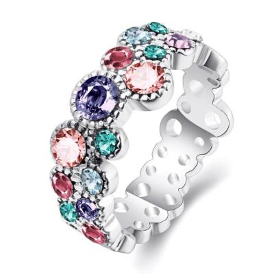 China CLASSIC Colorful Alloy Ring For Women Fine Jewelry Rhodium Plated Elegant Zircon Finger Copper Alloy Ring for sale