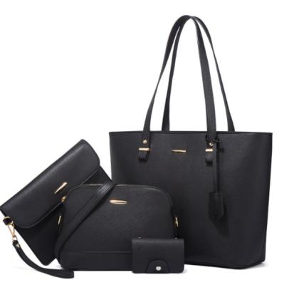 China Fashion 4 Pieces PU Leather Tote Bag For Women Large Capacity Black Handbag And Shoulder Bag Sets For Ladies for sale