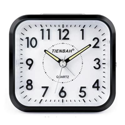 China LUMINOVA Wholesale Logo Luminous Night Light Snooze Logo Quartz Analog Table Bedside Square Buzzer Alarm Clock for sale