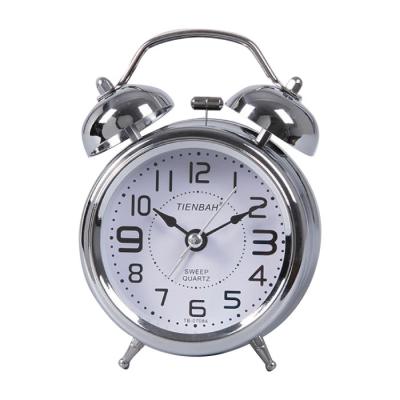 China LUMINOVA Mechanical Mechanical Morning Awakening Desktop Quartz Double Bell Classic Silver Analog Alarm Clock for sale