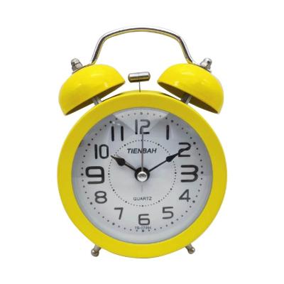 China LUMINOVA 3 Inches Twin Night Light Alarm Clock Silent Non-ticking Noisy Bell Needle Ringing Bell Desk Metal Table Clock for sale