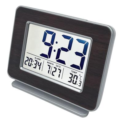 China Modern Smart Lightweight Electronic Desktop Mechanism Wooden LCD Calendars Nap Digital Synchronized Clock for sale