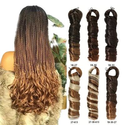 China Synthetic Loose Braiding Hair 22inch Spiral Curl Ombre Braid Colors Pre Stretched Curly French Crochet Braiding Hair Extensions for sale