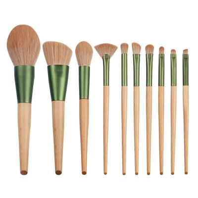 China Angular Blush Green Makeup Brushes Custom Logo Make Up Eye Brush High Quality Customizable OEM Customized Hair Style Wooden Time for sale