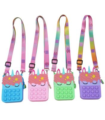 China Cute Rainbow Unicorn Bag Fidget Toys Push Bubble Silicone CL172 Eco-friendly Material Purse Decompression Bag Storage Stationery Coin Purse for sale