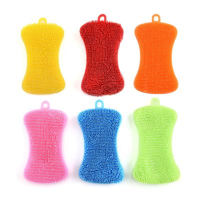 China M4 Dishwashing Scrubber Cleaning Soap Reusable Viable Like Sponge Dishrag Silicone Dishwashing Brush for sale