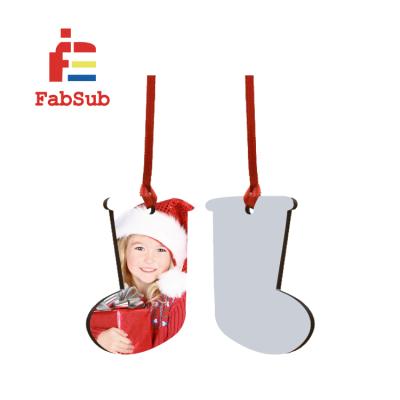 China Cheap Custom Photo Heat Transfer Personality Price MDF Christmas Socks Wooden Shape Xmas Ornament for sale