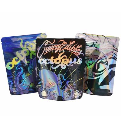 China 3.5g 7g Edibles Disposable Customized Holographic Rainbow Design Foil Wrapper Holder Up Ziplock Bag for sale