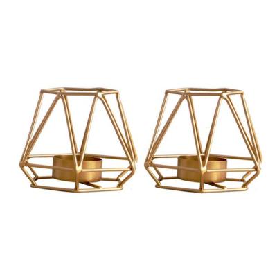 China Mordern 2 Pcs Geometric Gold Candle Holder Metal Iron Candle Holders for sale