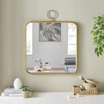 China Bathroom Minimalist Simple Mirror Gold Metal Frame Square Wall Mirror for sale