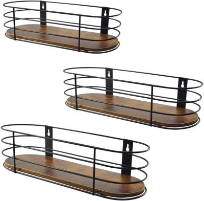 China Other Village 3-Piece Set Wire Oval Wood Frame Floating Wall Shelf for sale