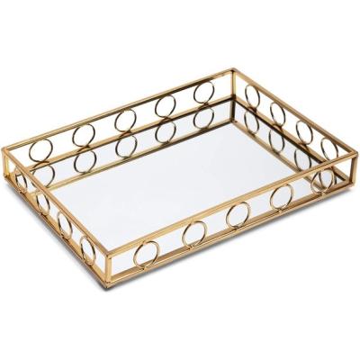 China Morden Mirror Tray Home Decor Jewelry Gold Glass Decorative Serving Tray for sale