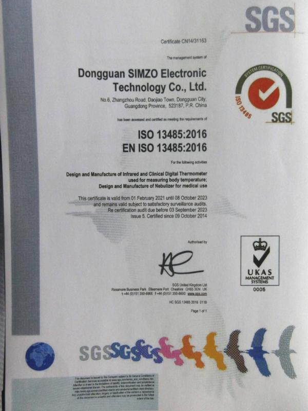 ISO13485 - Dongguan Simzo Electronic Technology Co., Ltd.