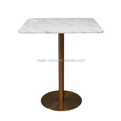 China Modern natural stone dining table and chairs, low stainless steel dining table with white marble top for sale