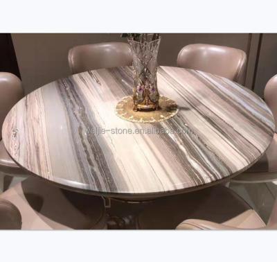 China Custom Gold Cut Modern Design Stainless Steel Legs Round Blue Sands Marble Dining Table for sale